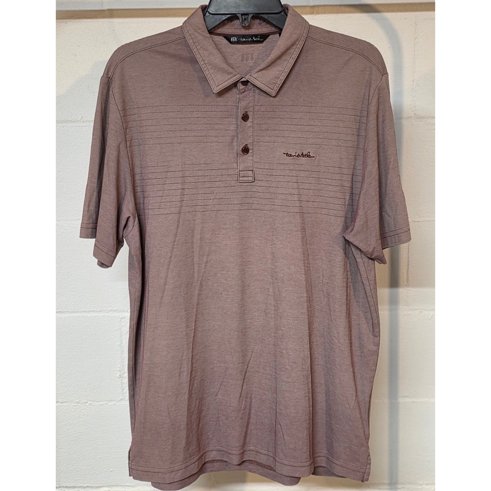 TravisMathew Mens Maroon Striped Short Sleeve Golf Polo Shirt Bali Hai Logo L